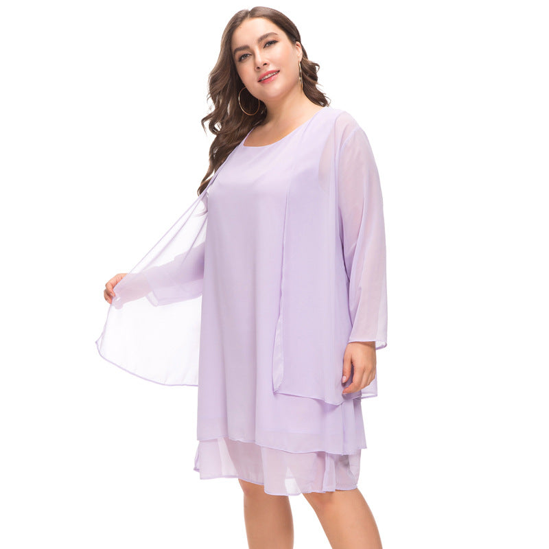 Plus Size Women's Chiffon Long-sleeved 2-piece Dress