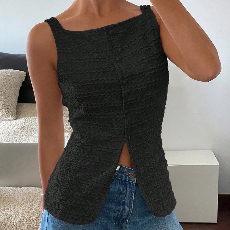 Womens Trendy Square Neck Button Up Vest Blouses. Y2k Going Out Tank Tops