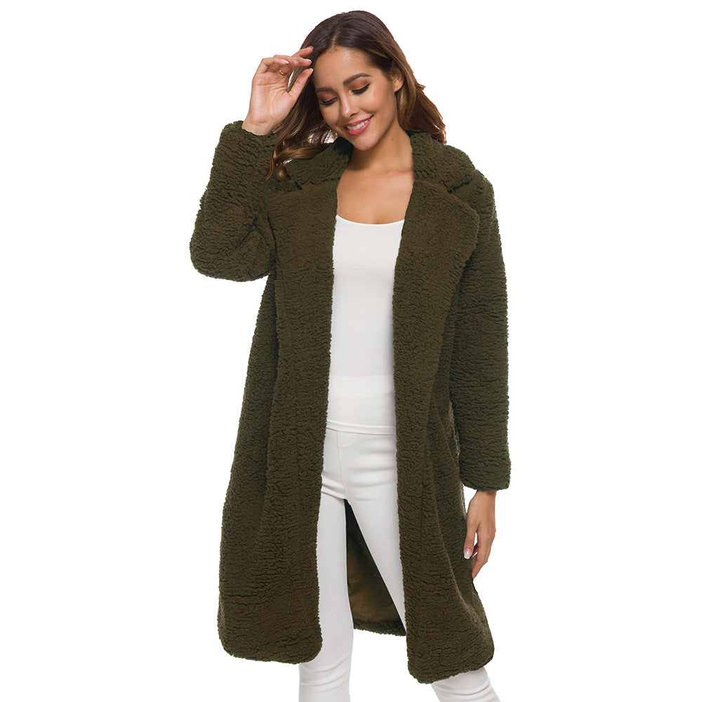 Women's Long Lamb Fleece Coat with Lapel Cardigan