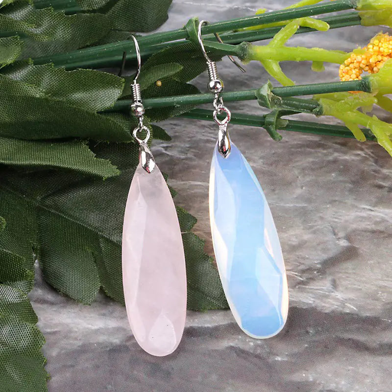 Natural Gemstone Long Geometric Drop Earrings for Women