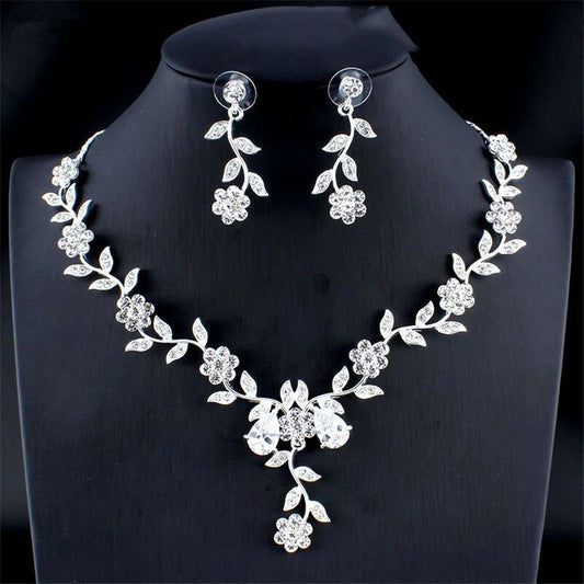 Golden Zircon Jewelry Set, Two piece Bridal Necklace and Earrings