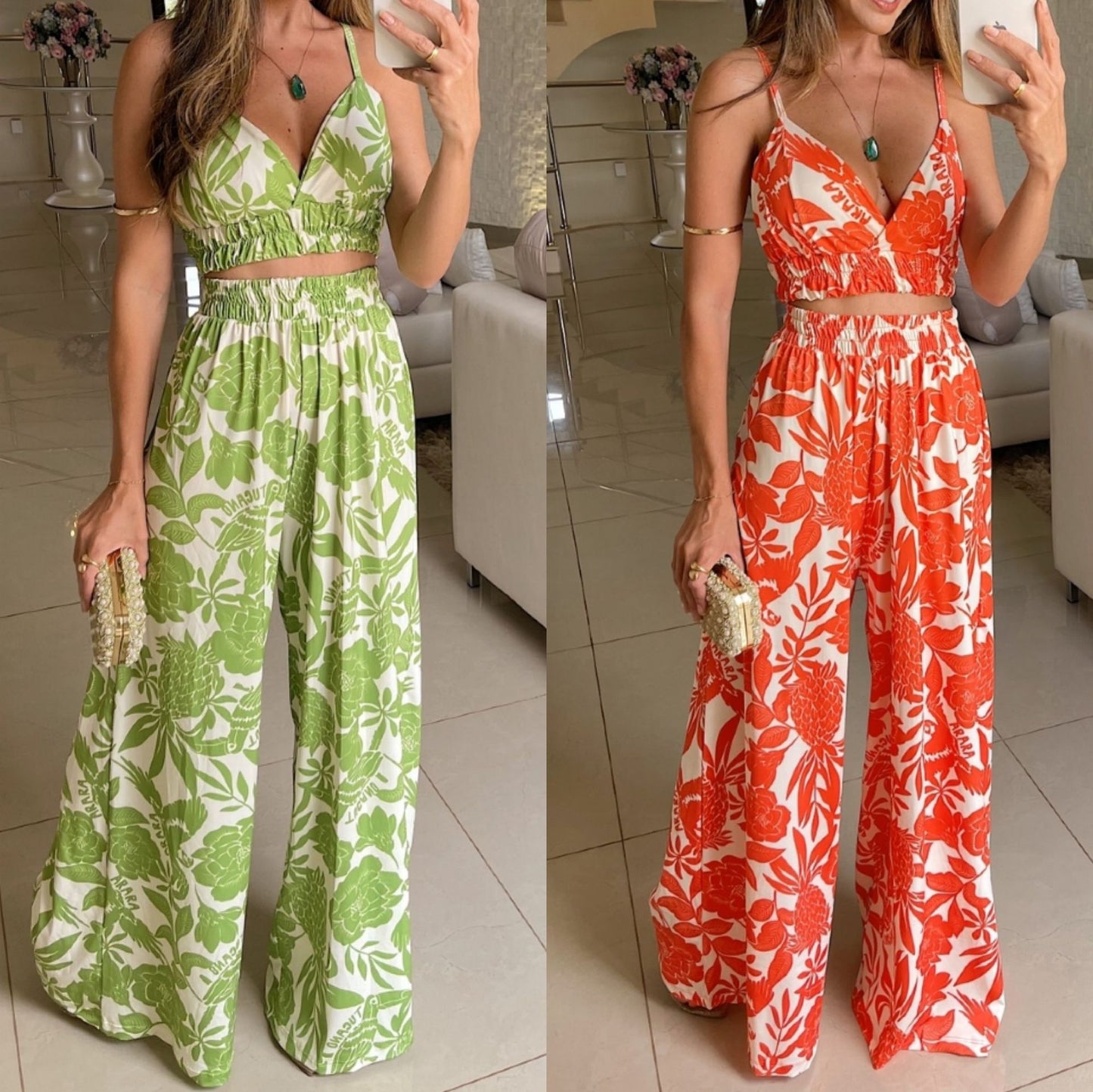Summer Sexy Printed Cami Bra and Pants Set