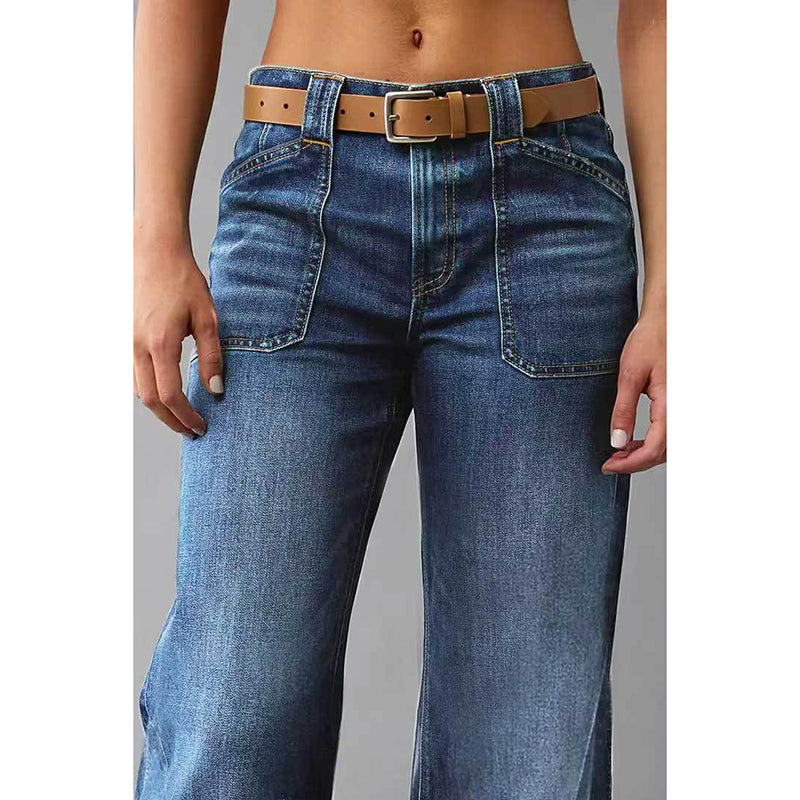 Wide Leg Straight Leg Jeans For Women. High Waisted Loose Denim Pants, No Belt