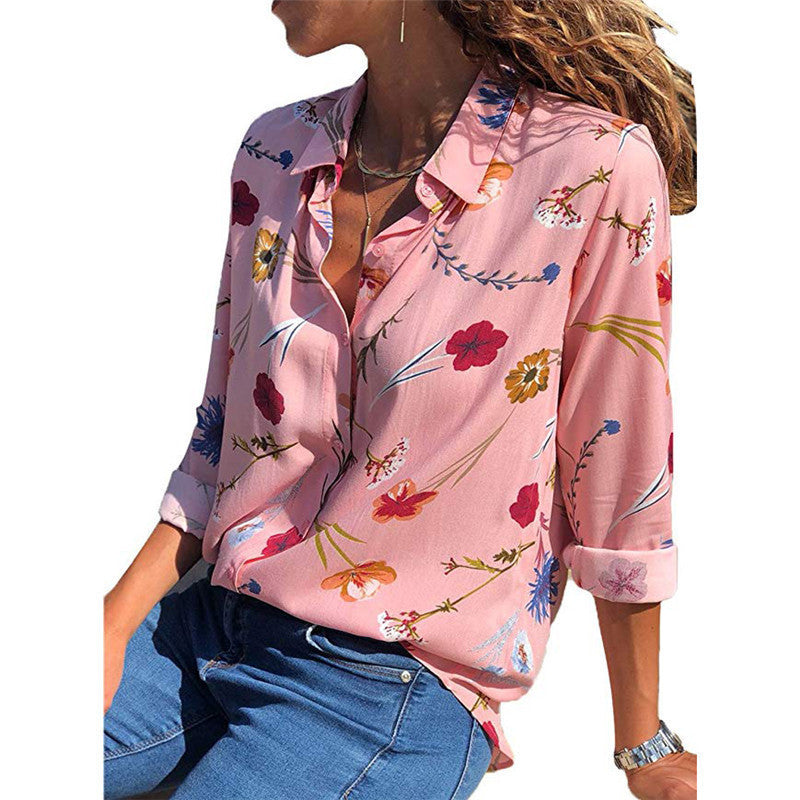 Casual long-sleeved solid color stitching chiffon shirt ladies top