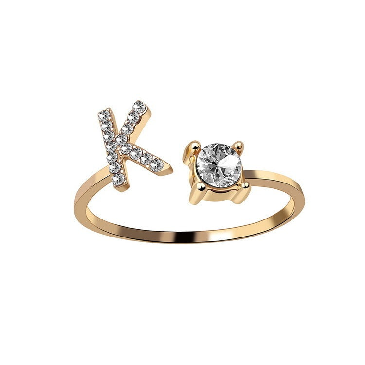 Adjustable 26 Initial Letter Rings. Fashion Simple Elegant Jewelry for Women