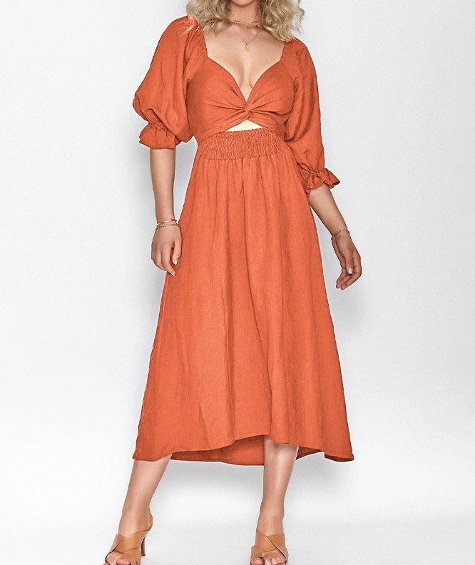 Women's Clothing V-neck Half Sleeves. Front And Back Wearable Type Dress