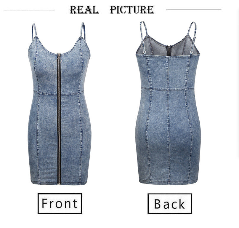 Zip Neck Denim Bodycon Dress