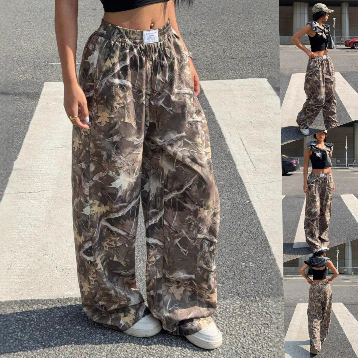 Slimming Casual Pants. Hip Hop Retro Street Multi-pocket Camouflage Cargo Pants, Y2k Grunge Baggy Trousers
