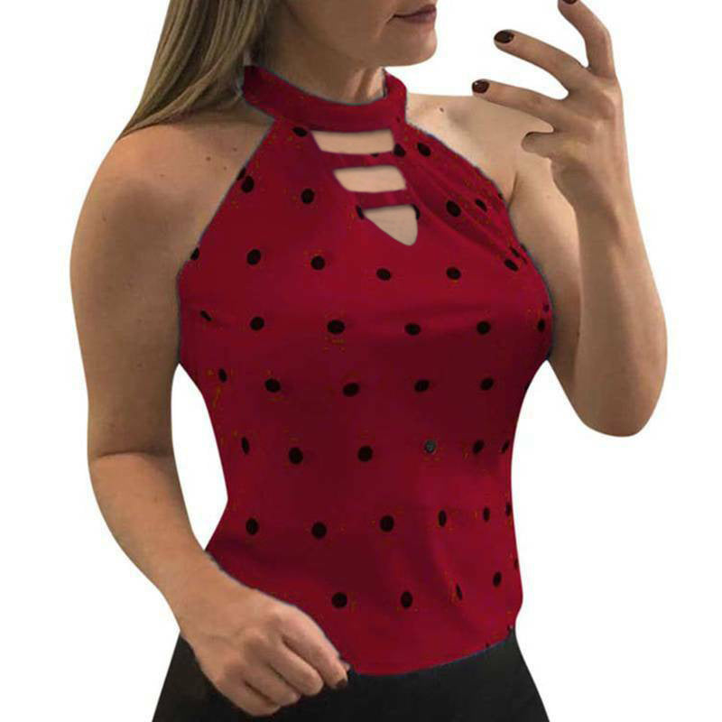 Polka Dot Print Halter Slim Tank Top Spot Clothing