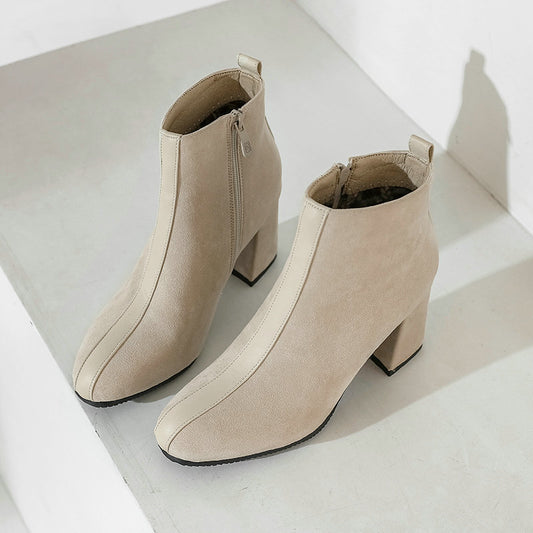 Square Toe Thick Heel Martin Short Women Suede Boots