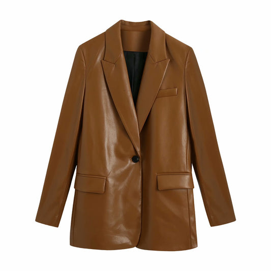 Pu Imitation Leather Suit Jacket
