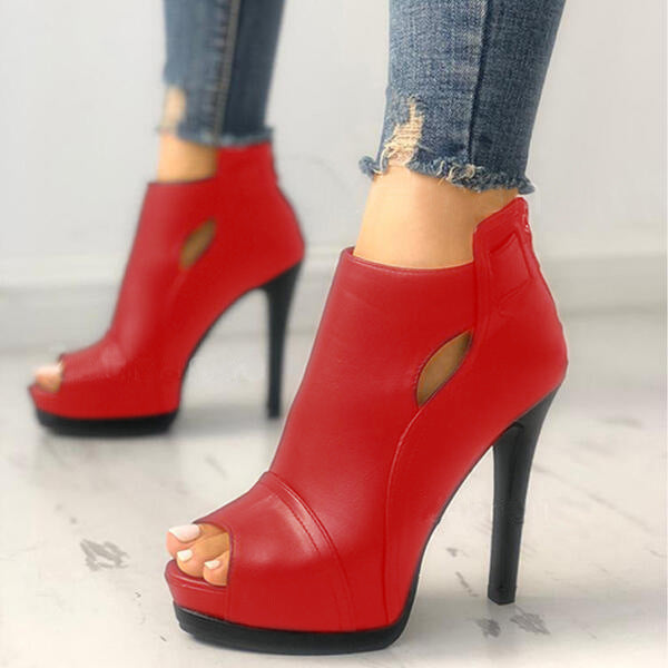 Women Hollow Square Heel Office Shoes. Platform Breathable Boots
