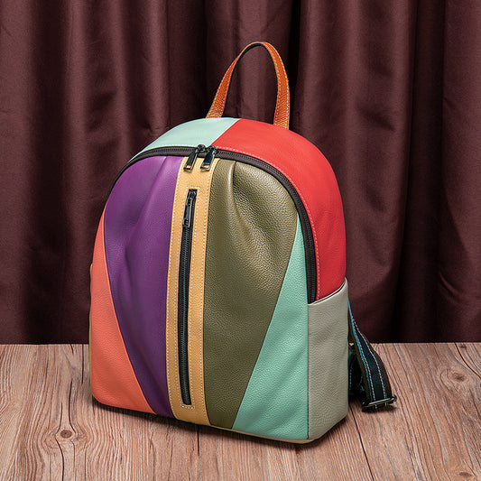 Leather Stitching, Color Backpack, Casual Handbags