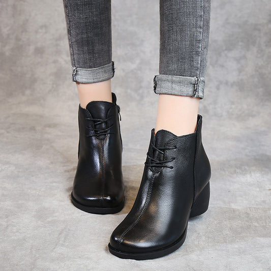 New Retro Comfortable Thick Heel Women Leather Boots