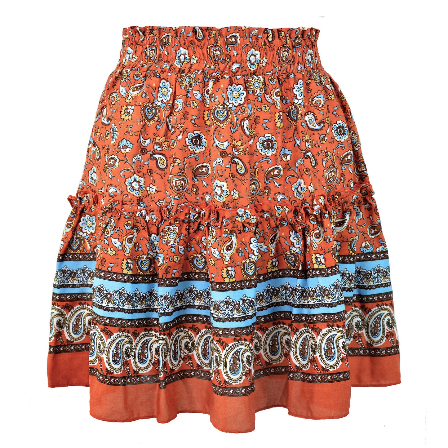 Floral Ruffled Hem Short Skirt with Patchwork Design