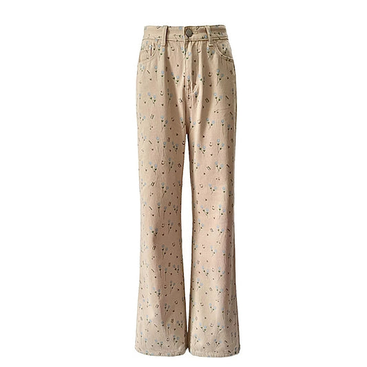 Plus Size Vintage Small Floral Women Jeans Autumn Leisure Loose