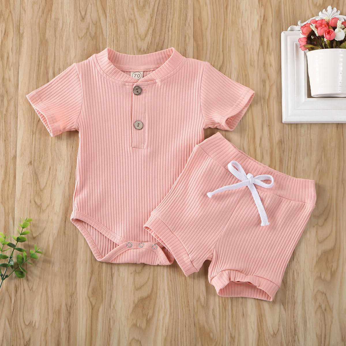 Baby Summer Outfits Set - Short Sleeve Bodysuit & Shorts