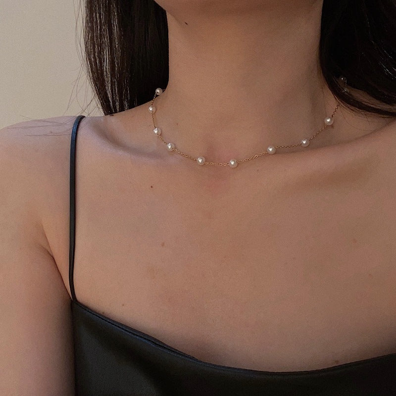 Pearl Titanium Steel Plated 18K Real Gold Colorfast Pearl Starry Necklace