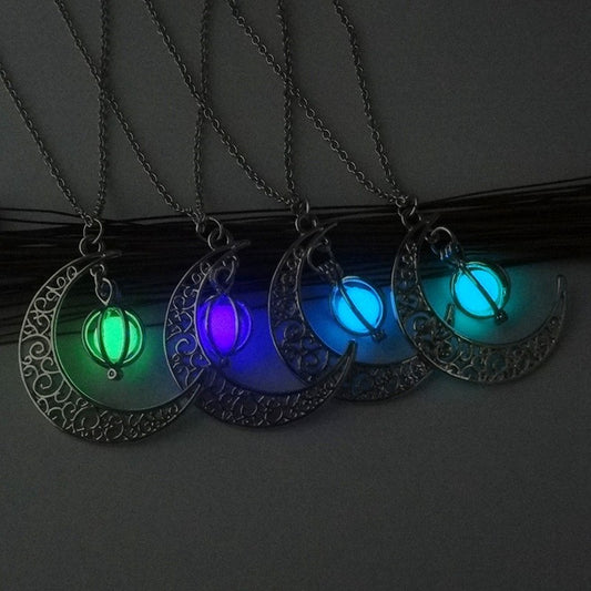 Moon Natural Glowing Stone Healing Pendant Necklace, Luminous Women Gift Charm