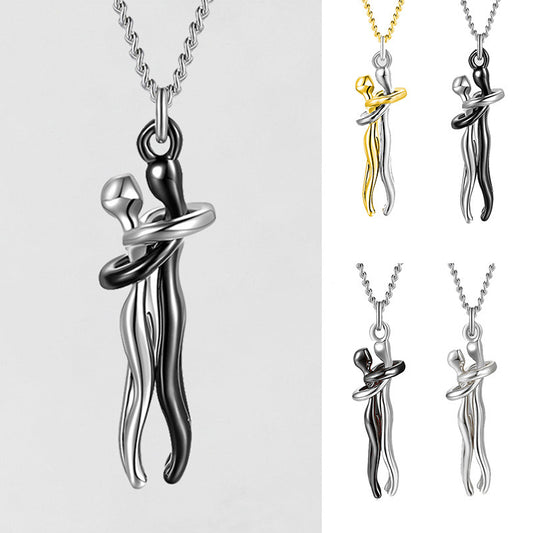 Love Hug Necklace Unisex Men Women Couple Clavicle Chain. Valentines Day Lover Gift