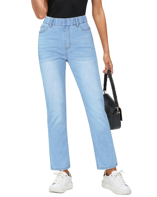 Pull On Denim Jeans for Women. Loose Fit Ankle Length Spring Summer Fall Winter Pants. Color Gentle Sea Blue Small Size 4 - 6