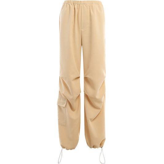 Solid Color Slim-fit Multi-pocket Cargo Pants for Women