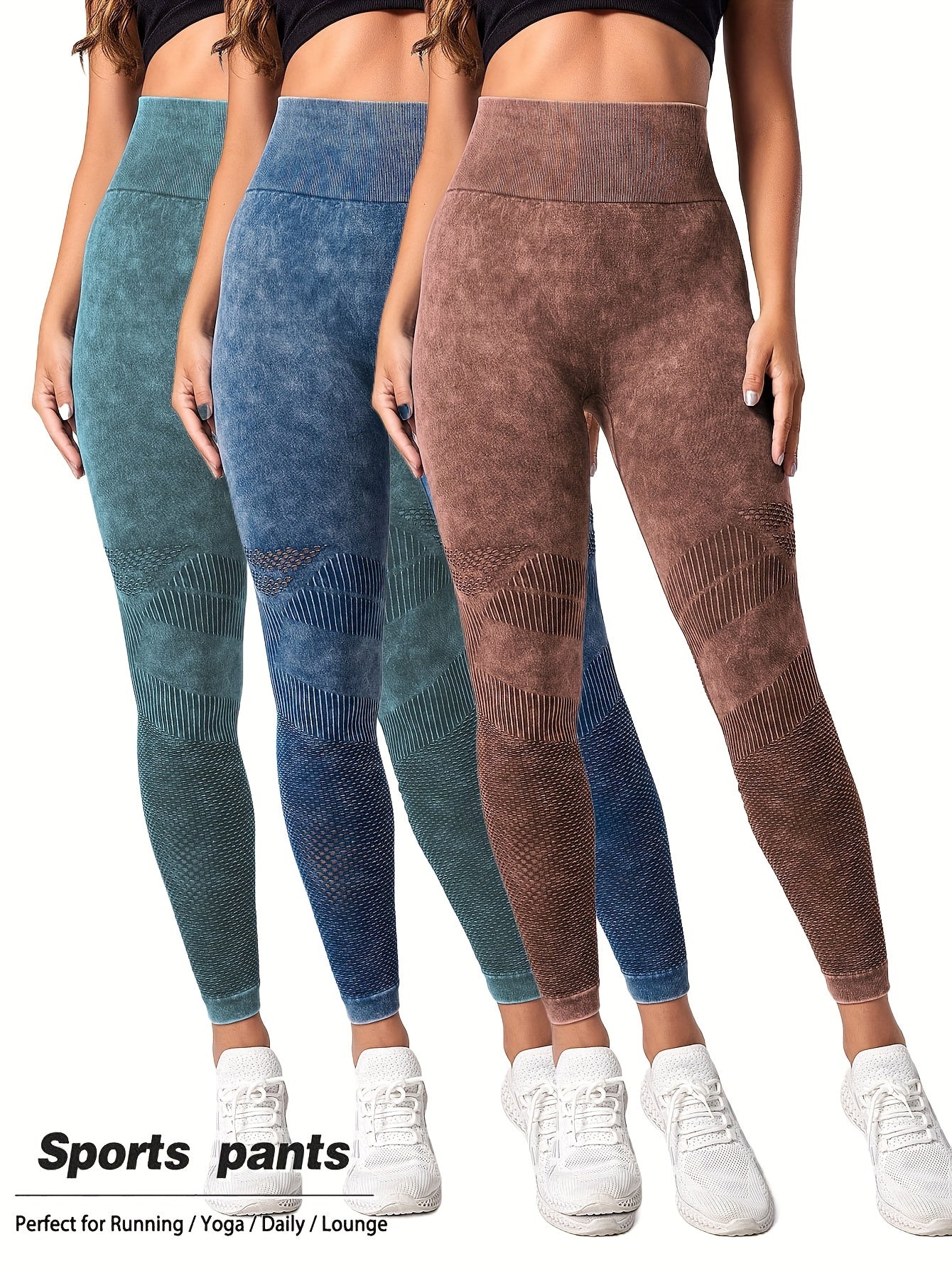 3 Pack Mesh Cut Out Leggings For Women. Tights Breathable Workout Tummy Control Pants