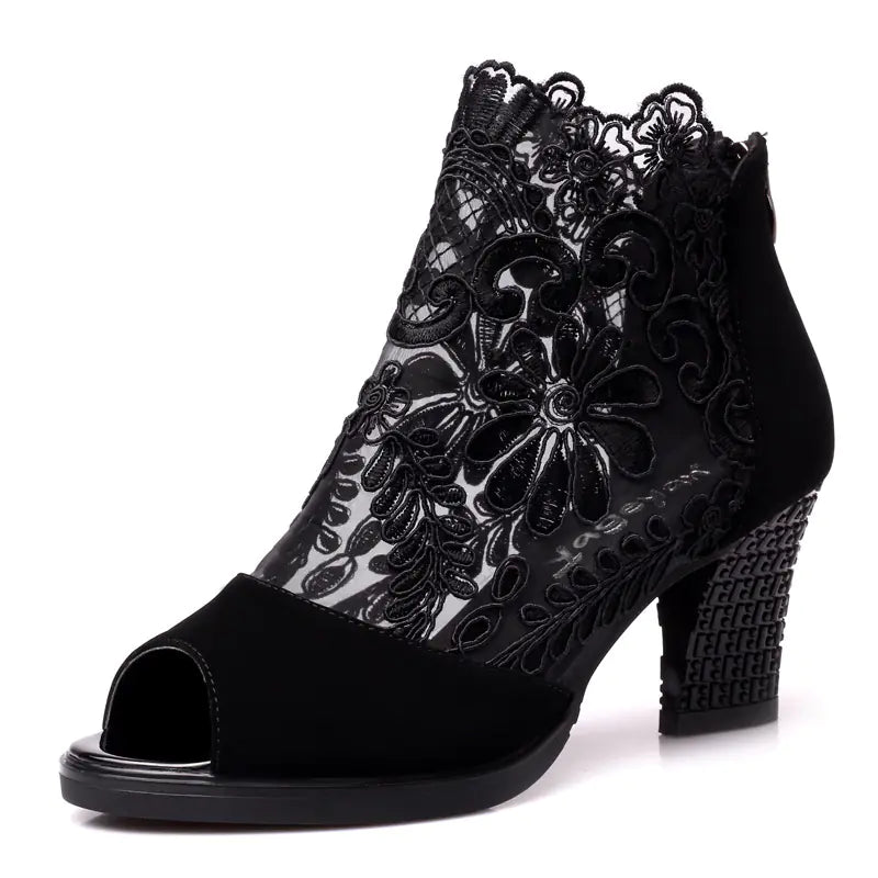 New Spring Autumn Lace Peep Toe Women's Heels