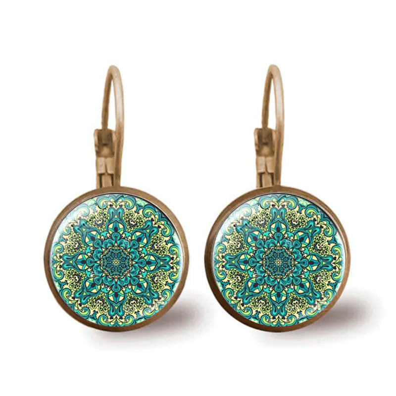 Vintage Yoga Mandala Flower Earrings for Women