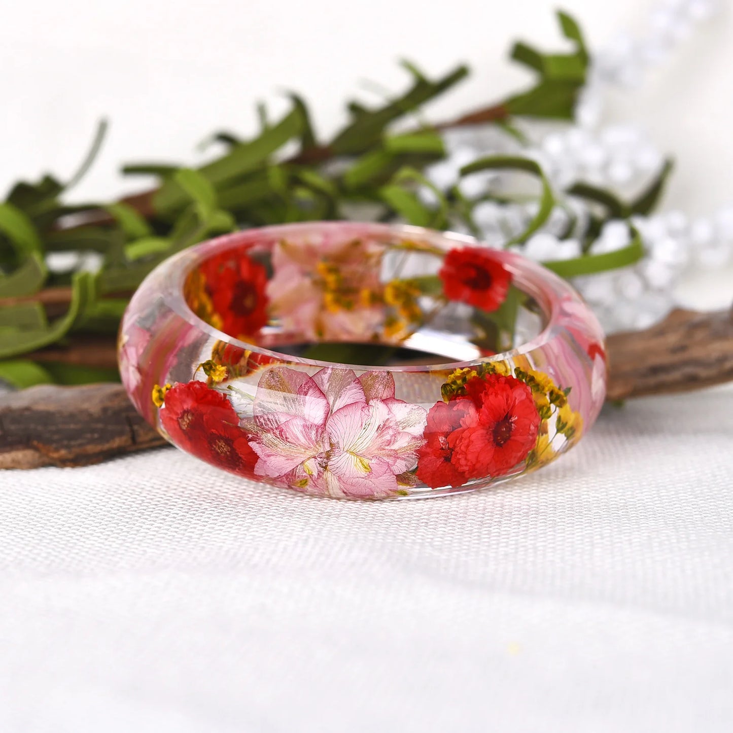 Dried Flower Resin Bracelet Bangle Jewelry for Women