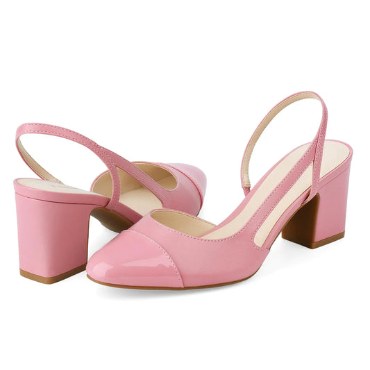 Closed Toe Chunky Heels. Slingback Block Comfort Classic pumps. Splicing Pointy Cap Toe Sandals shoes for Wedding. Size 8.5
