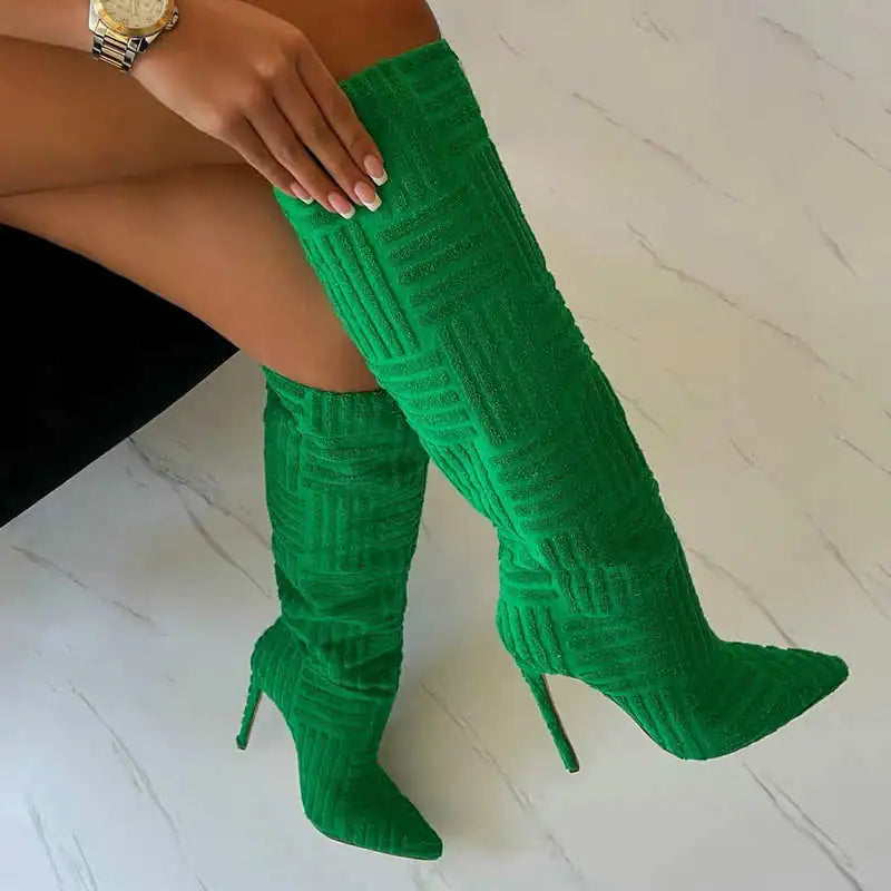 Green Rose Red High Tube Heels Boots