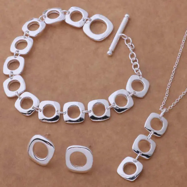 Silver 3-Piece Jewelry Set: Earrings, Necklace, Bracelet