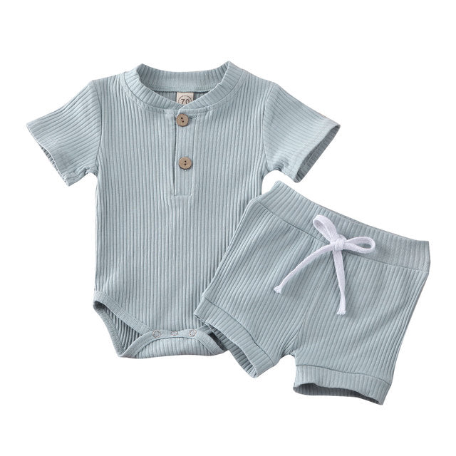 Baby Summer Outfits Set - Short Sleeve Bodysuit & Shorts