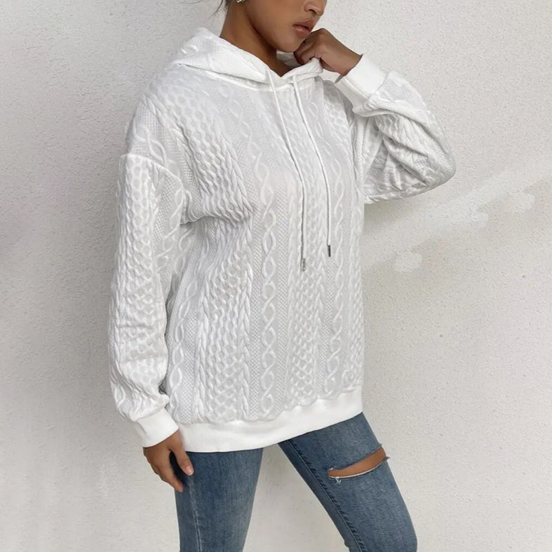 Womens Casual Long Sleeve Drawstring Hoodies. Textured Pullover Loose Hooded Sweatshirt Tops