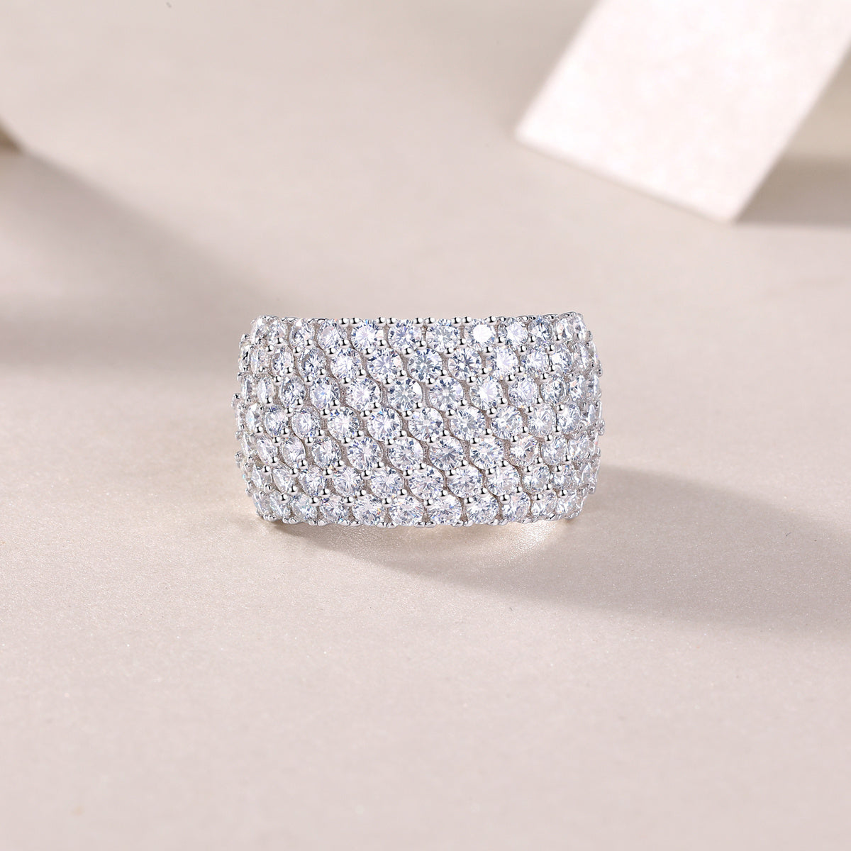 Multiple Row Diamond Wide Rings. Moissanite, Luxury Fashion Silver Rings