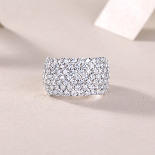 Multiple Row Diamond Wide Rings. Moissanite, Luxury Fashion Silver Rings