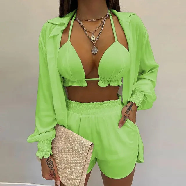 Summer Women's Sexy Three-Piece Beach Outfit