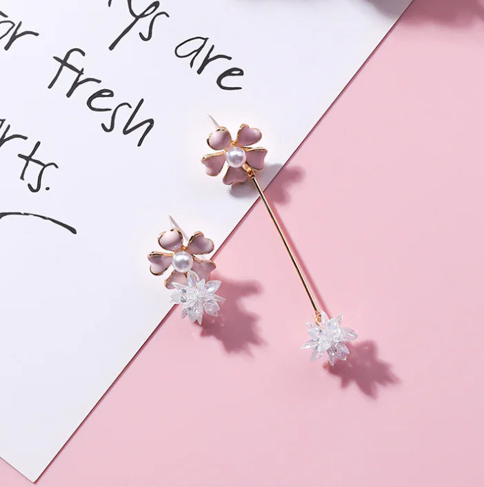 Sweet Flower Crystal Asymmetric Earrings for Women