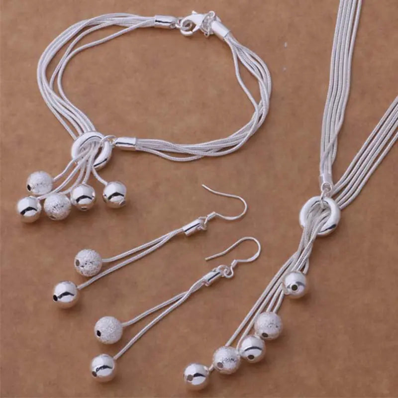 925 Silver-Plated Jewelry Set with Bracelet, Necklace, Earrings