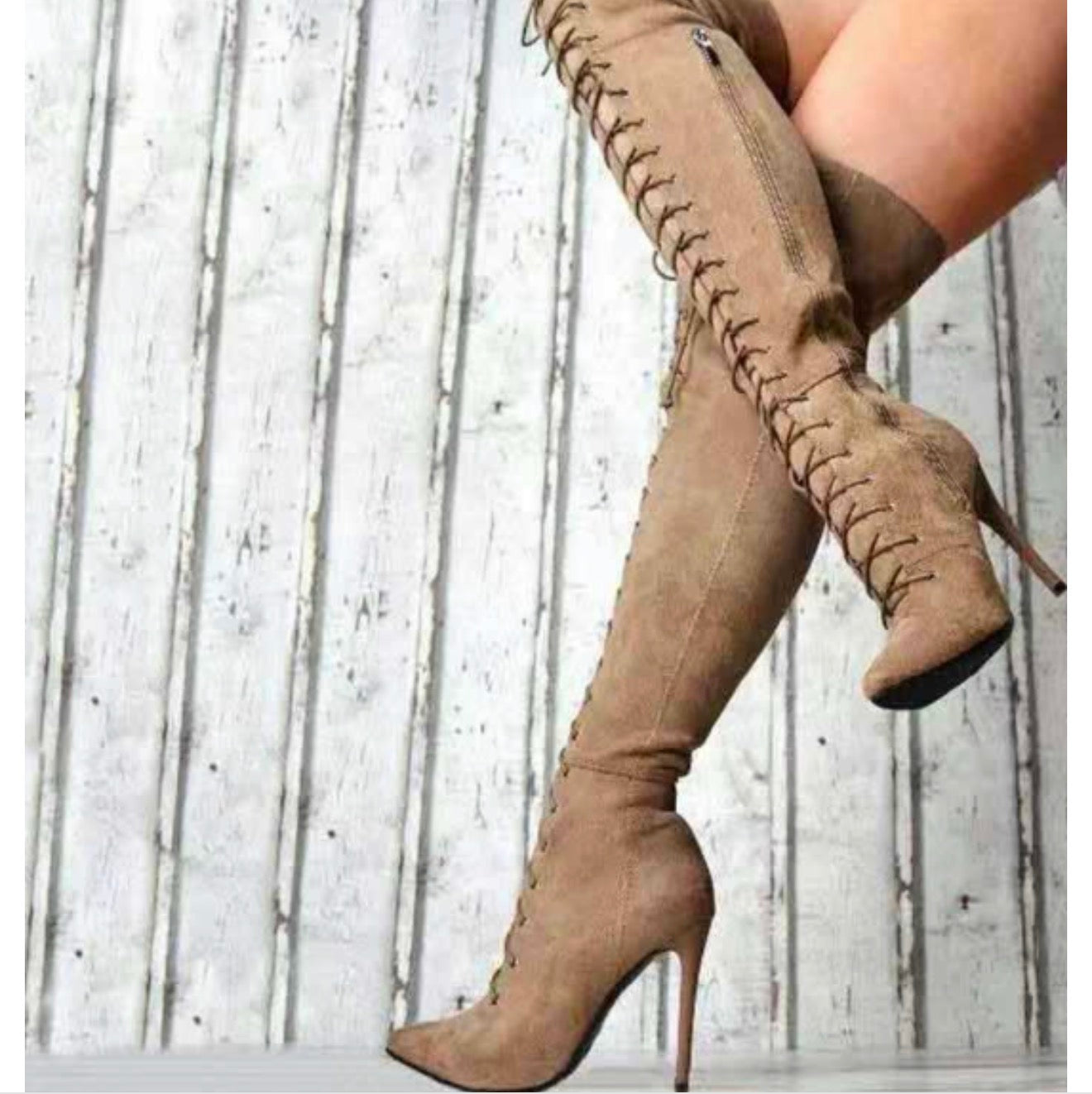 Diva Power High Boots with Ties and Stiletto Heels (One Pair)