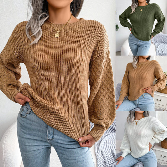 Women Autumn/Winter Casual Lantern Long Sleeve Knitted Sweater.