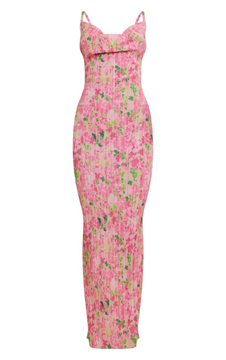 Women's Print Pleated Slim Fit Cami Dress HY009