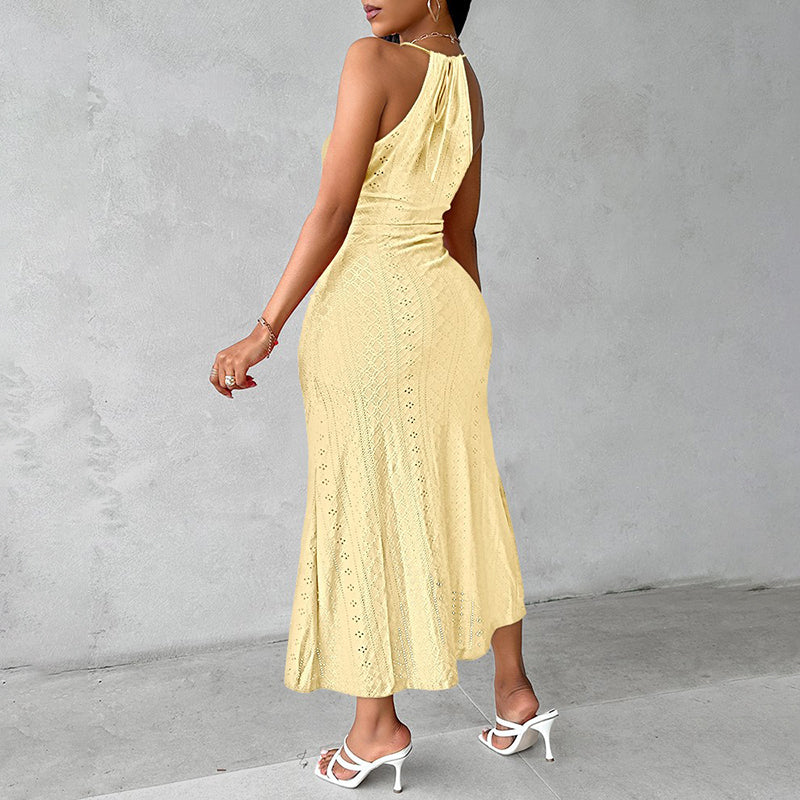 Women's Sexy Halter Neck Ruched Bodycon Midi Dresses. Elegant Sleeveless Cocktail Party Dress
