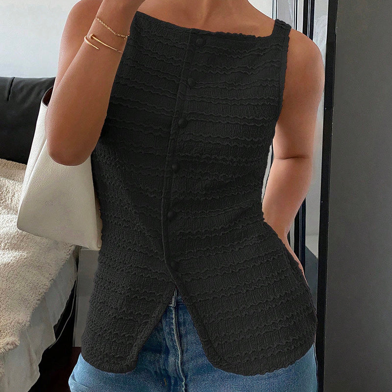 Womens Trendy Square Neck Button Up Vest Blouses. Y2k Going Out Tank Tops