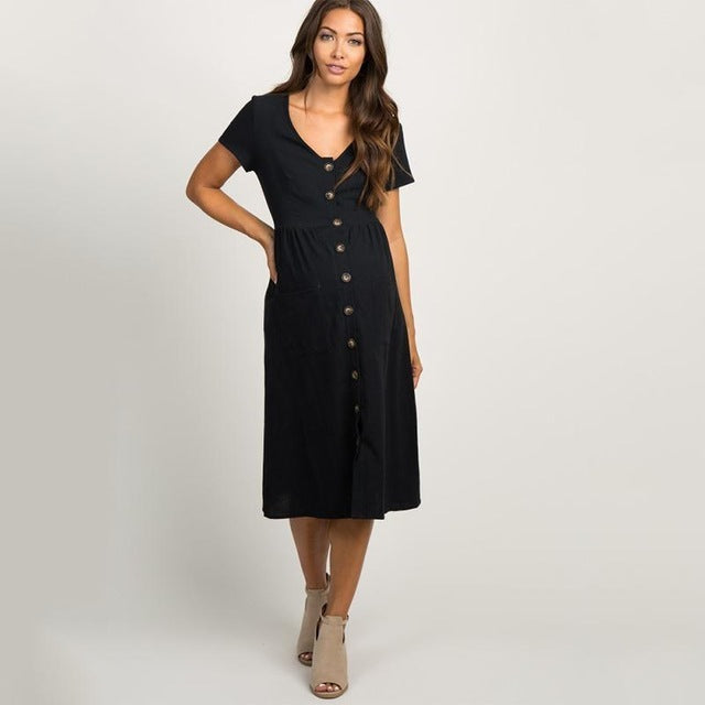 Maternity Dress with Button and Pocket Details
