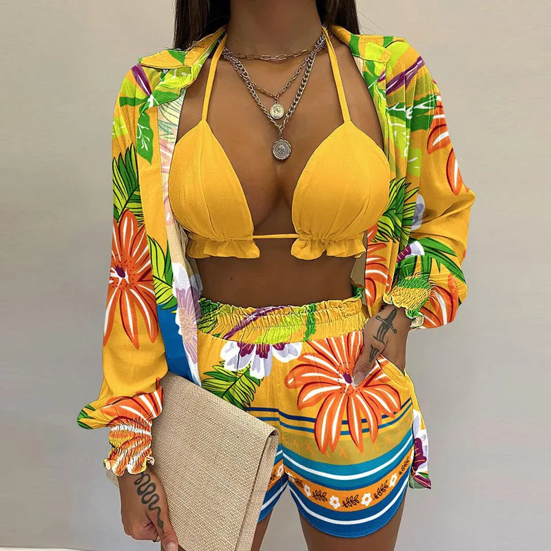 Summer Women's Sexy Three-Piece Beach Outfit