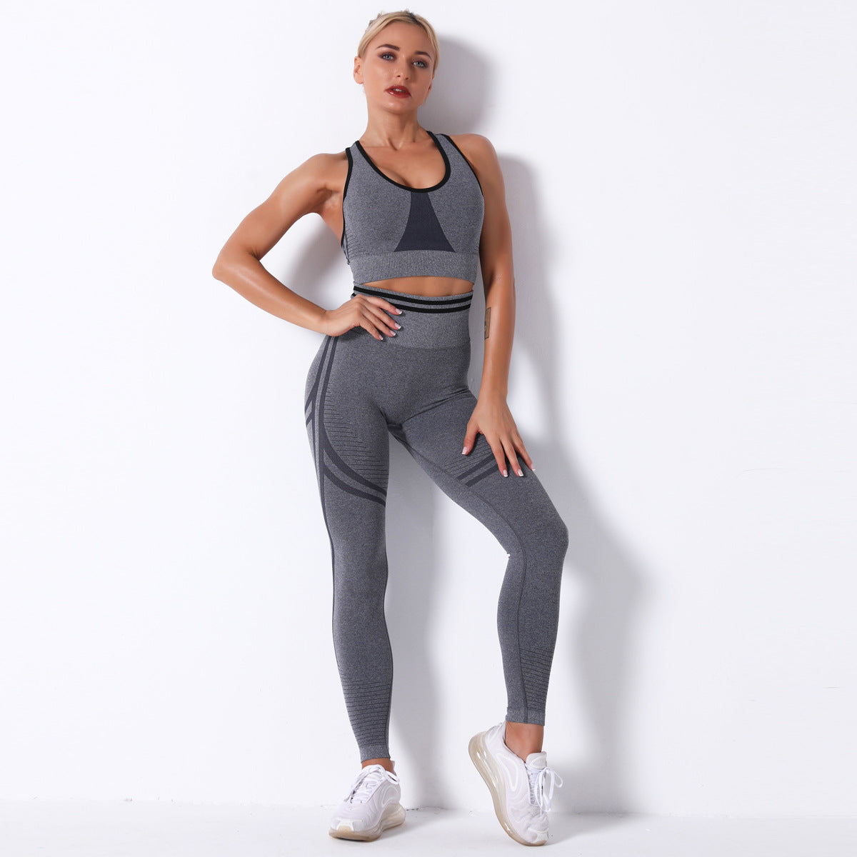 Seamless Knit Butt-Lifting Yoga Pants Set for Women