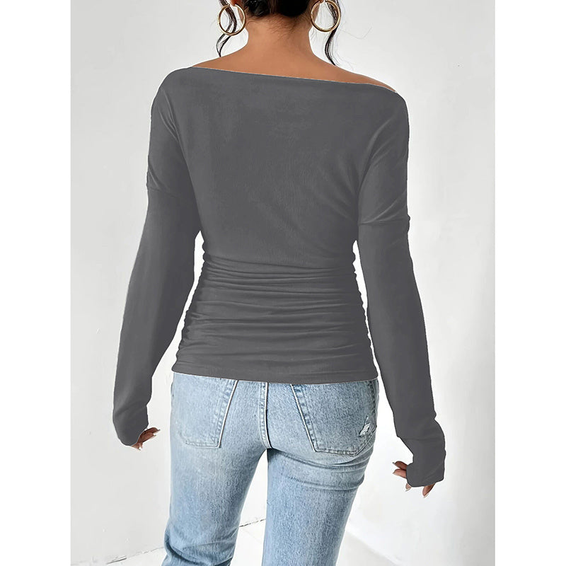 Women's Off The Shoulder Long Sleeve Tops. Going Out Casual Trendy Ruched Slim Fitted blouses