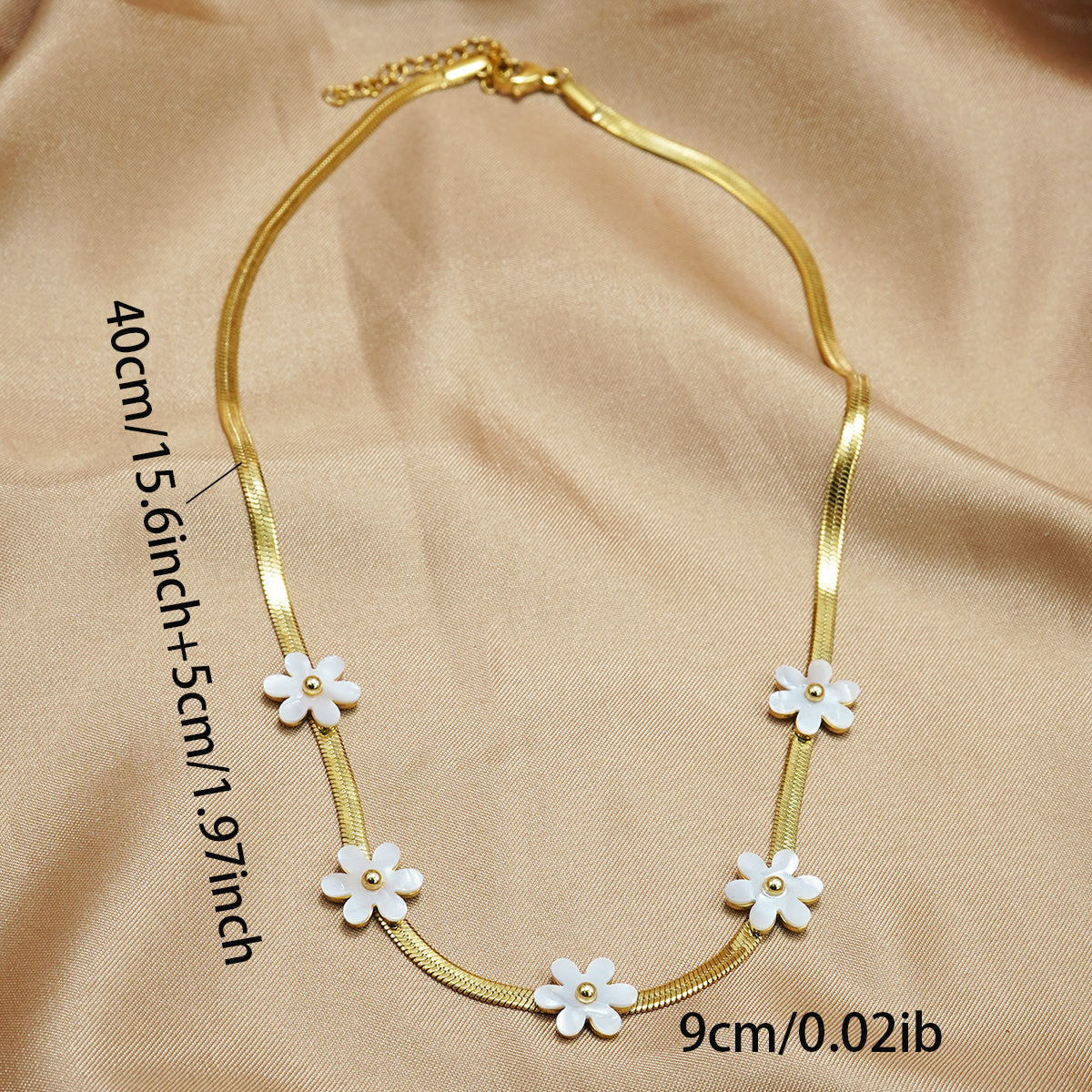 Lxalry 18K Gold Plated Bohemian Floral Stainless Steel Necklace. Skin Safe White Blossom Charms  Hypoallergenic jewelry